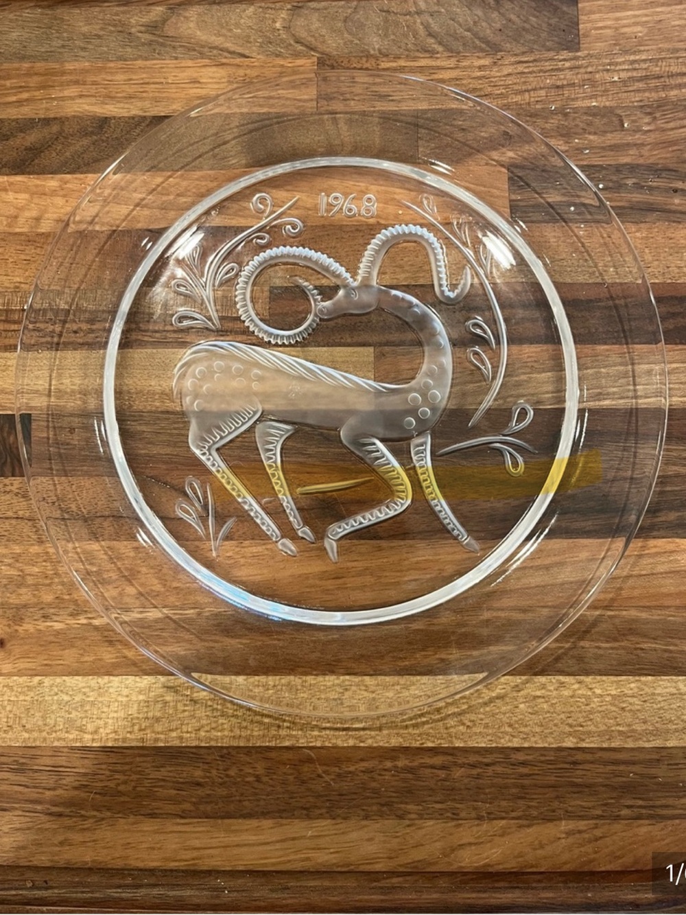 Vintage 1968 Lalique Etched gazelle Glass Plate. Signed